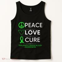 Green Ribbon Peace Cure Traumatic Brain Injury Awareness Tank Top thumb 2