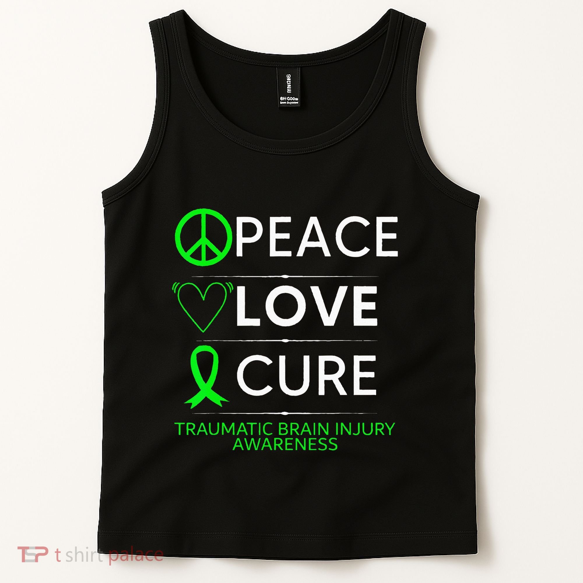 Green Ribbon Peace Cure Traumatic Brain Injury Awareness Tank Top
