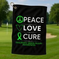 Green Ribbon Peace Cure Traumatic Brain Injury Awareness Golf Towel thumb 1