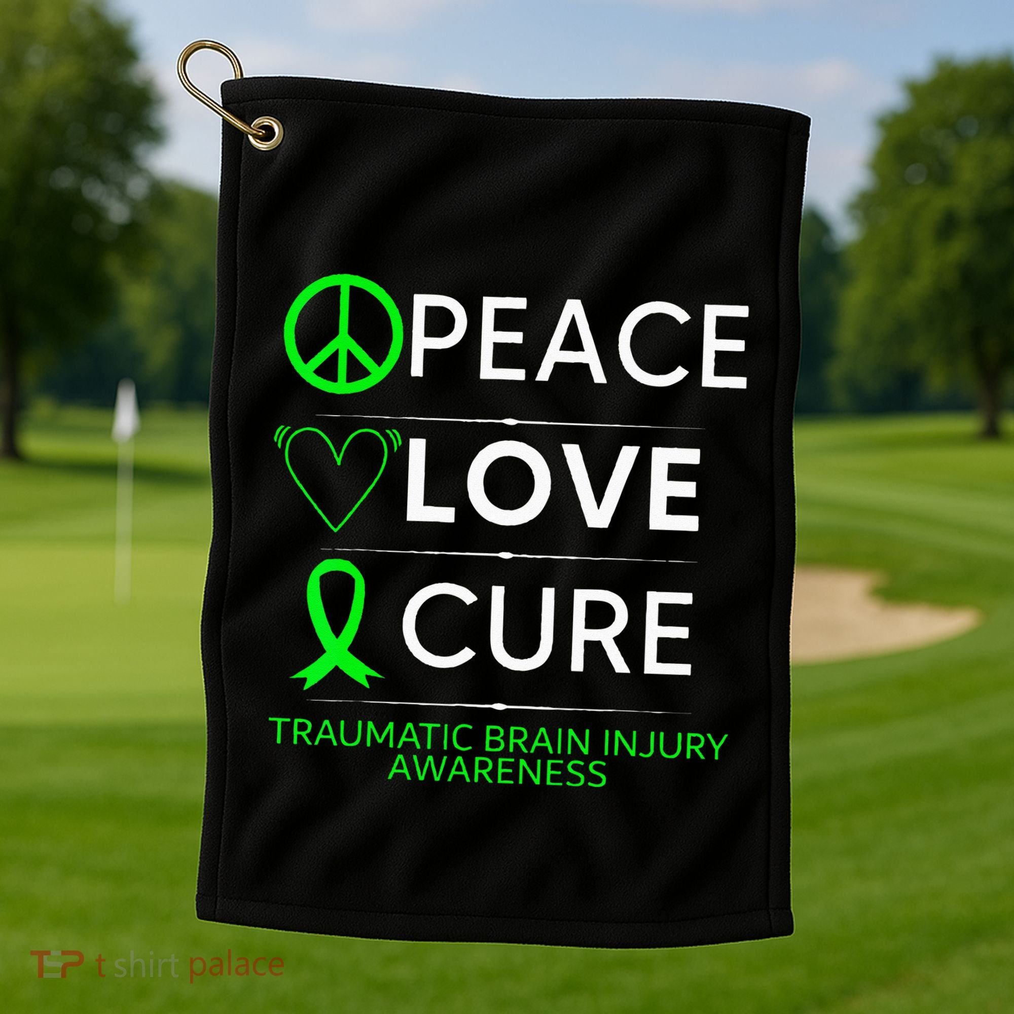Green Ribbon Peace Cure Traumatic Brain Injury Awareness Golf Towel