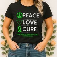 Green Ribbon Peace Cure Traumatic Brain Injury Awareness Women's T-Shirt thumb 2