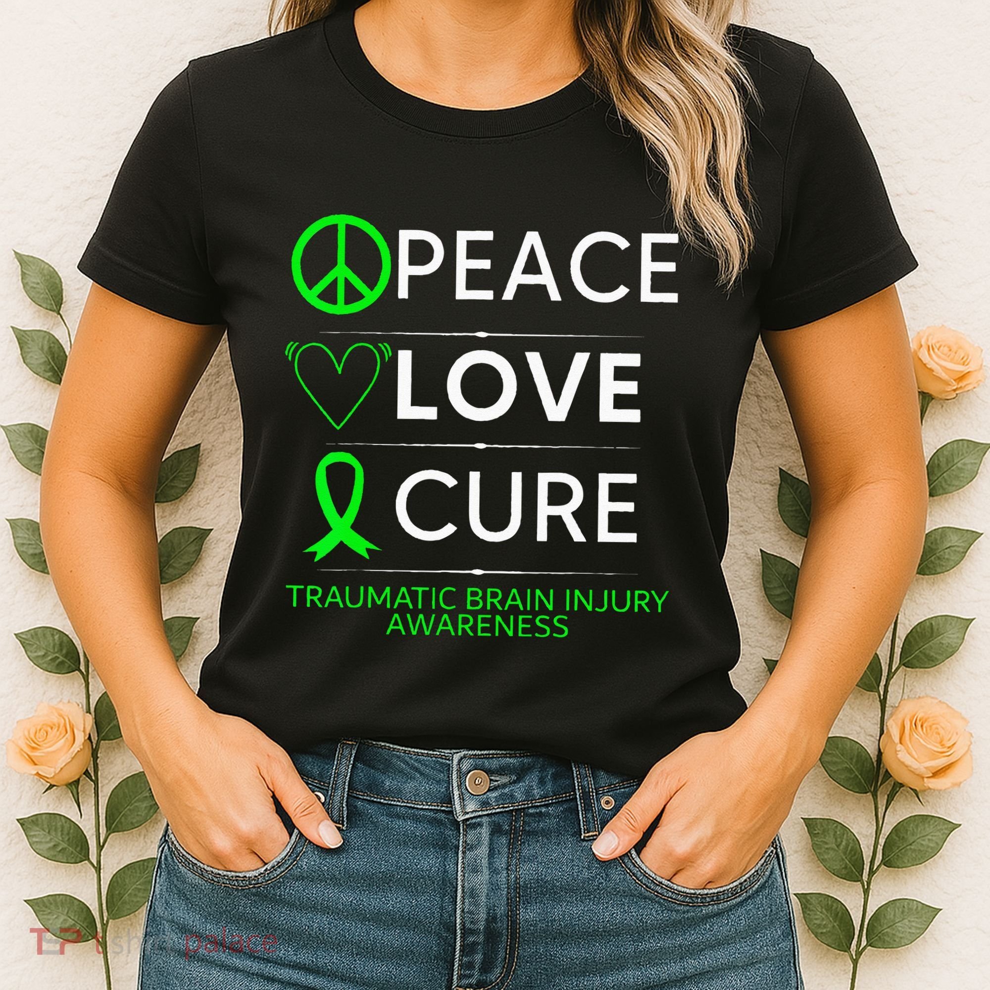 Green Ribbon Peace Cure Traumatic Brain Injury Awareness Women's T-Shirt