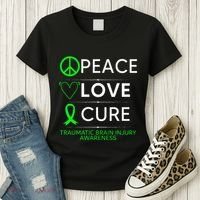 Green Ribbon Peace Cure Traumatic Brain Injury Awareness Women's T-Shirt thumb 3