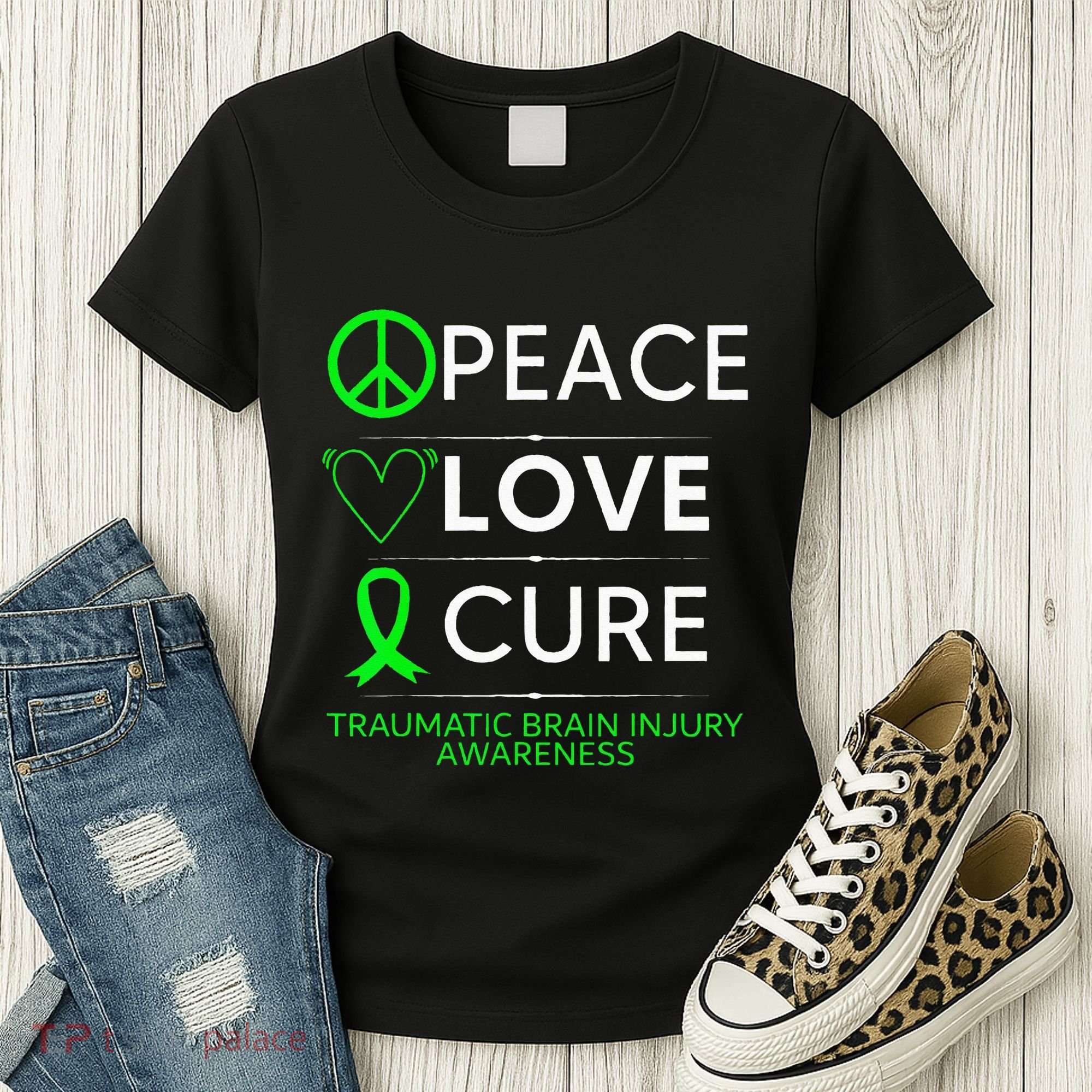 Green Ribbon Peace Cure Traumatic Brain Injury Awareness Women's T-Shirt