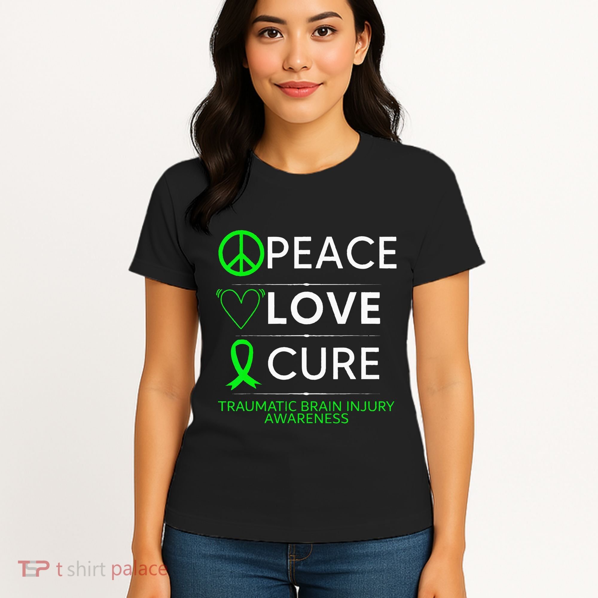 Green Ribbon Peace Cure Traumatic Brain Injury Awareness Women's T-Shirt