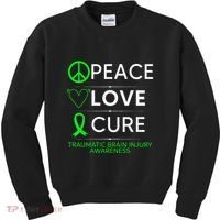 Green Ribbon Peace Cure Traumatic Brain Injury Awareness Kids Sweatshirt thumb 0