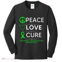 Green Ribbon Peace Cure Traumatic Brain Injury Awareness Kids Long Sleeve Shirt thumb 0