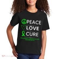 Green Ribbon Peace Cure Traumatic Brain Injury Awareness Kids T-Shirt thumb 2