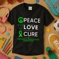 Green Ribbon Peace Cure Traumatic Brain Injury Awareness Kids T-Shirt thumb 3