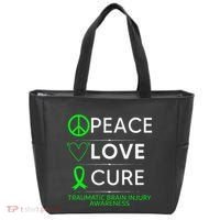 Green Ribbon Peace Cure Traumatic Brain Injury Awareness Tote Bag thumb 0