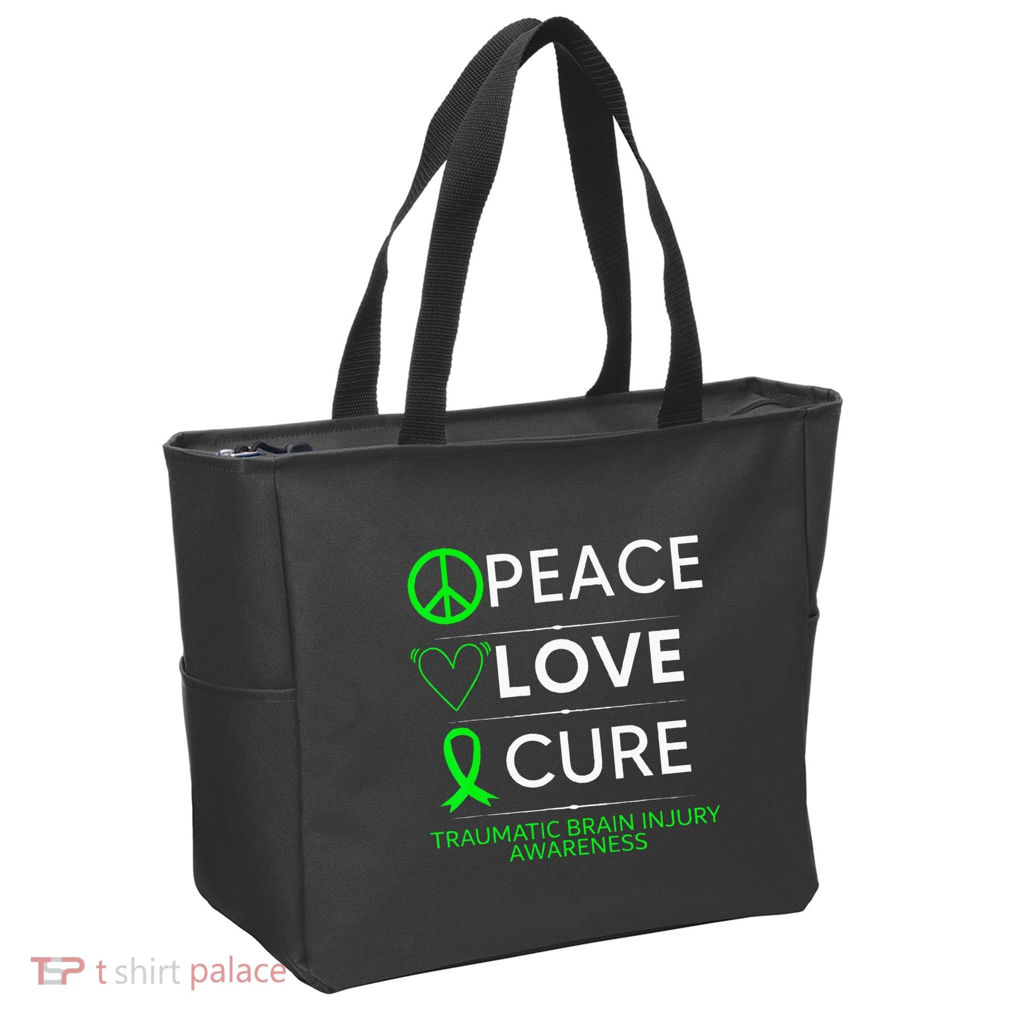 Green Ribbon Peace Cure Traumatic Brain Injury Awareness Tote Bag