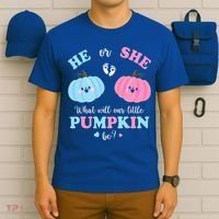 Gender Reveal Party Cute Pumpkin Baby Shower Mom and Dad T-Shirt thumb 6