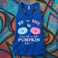 Gender Reveal Party Cute Pumpkin Baby Shower Mom and Dad Women's Tank Top thumb 3