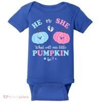Gender Reveal Party Cute Pumpkin Baby Shower Mom and Dad Baby Bodysuit thumb 0