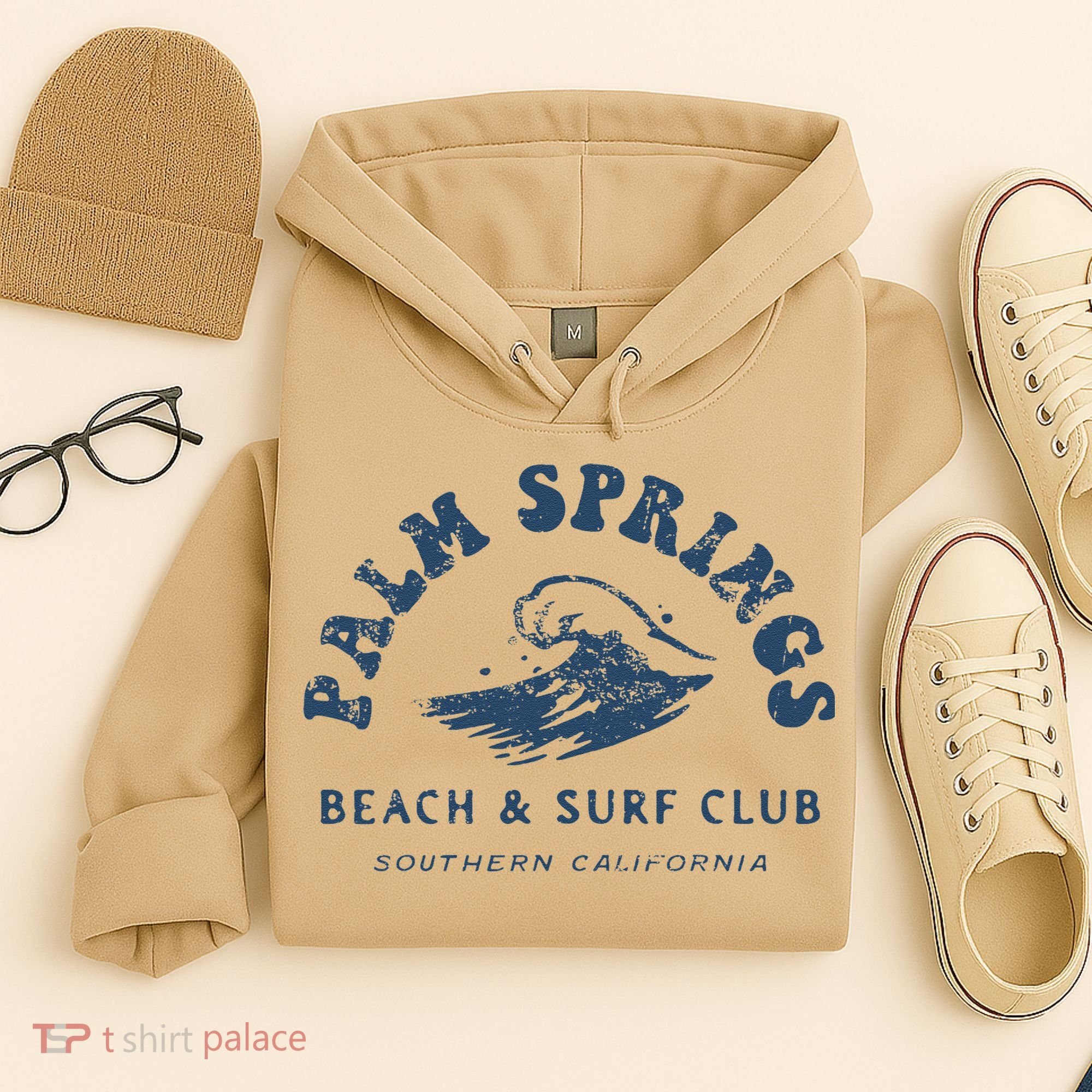 Groovy Retro Palm Springs Beach Surf Club Summer Vacations Hoodie