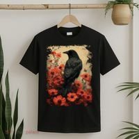 Gothic Raven Rose Enchanted Vintage Floral Crow T-Shirt thumb 2