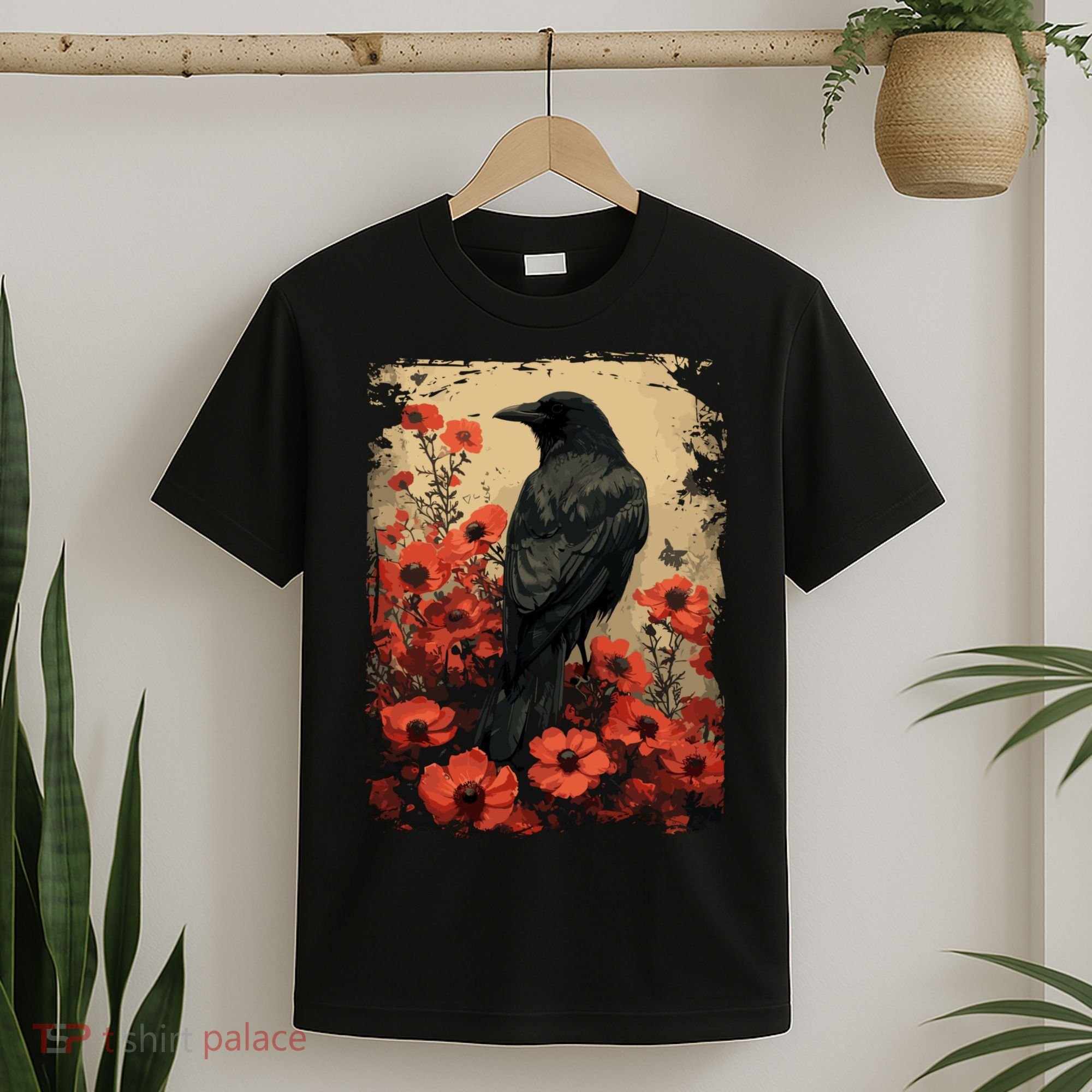 Gothic Raven Rose Enchanted Vintage Floral Crow T-Shirt