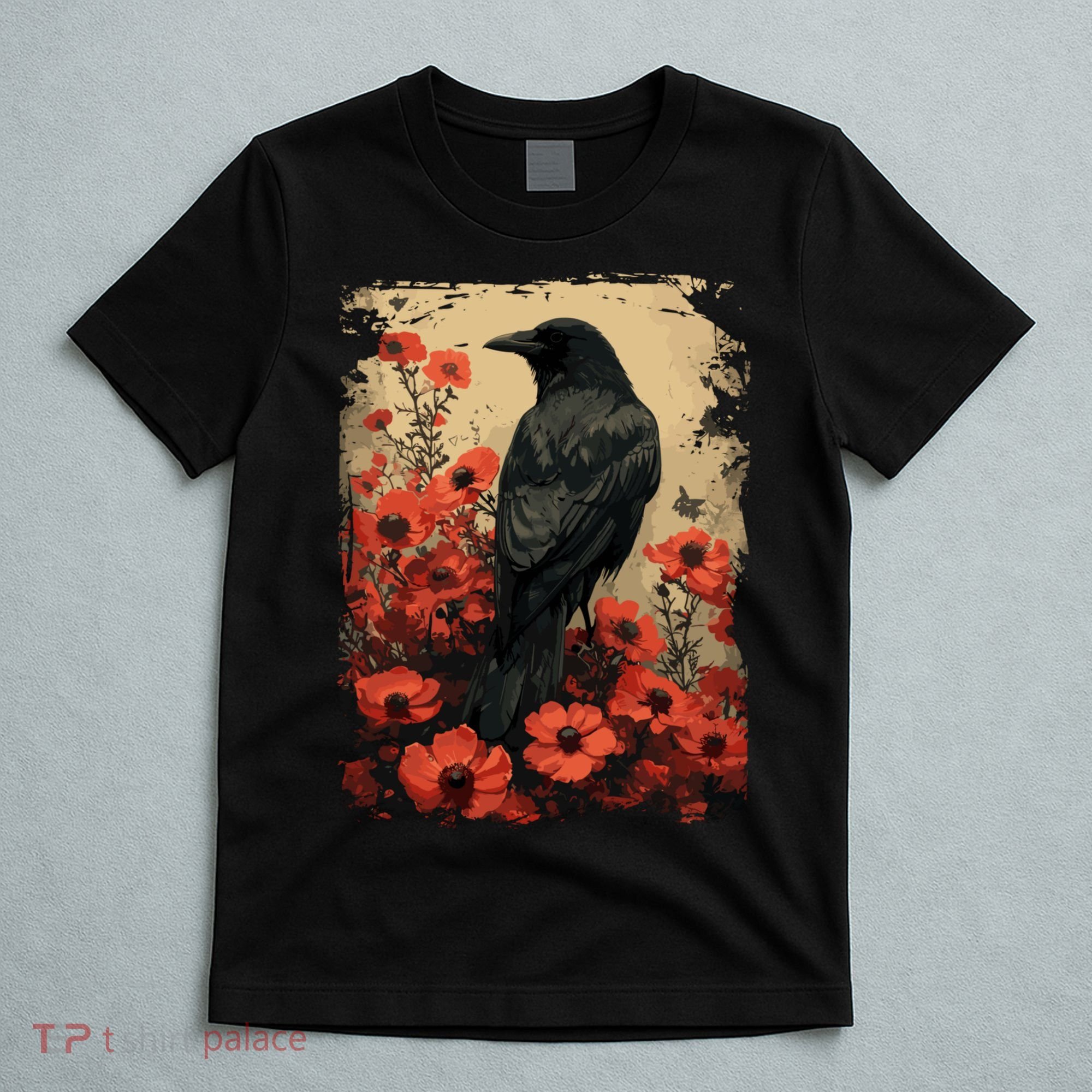 Gothic Raven Rose Enchanted Vintage Floral Crow T-Shirt