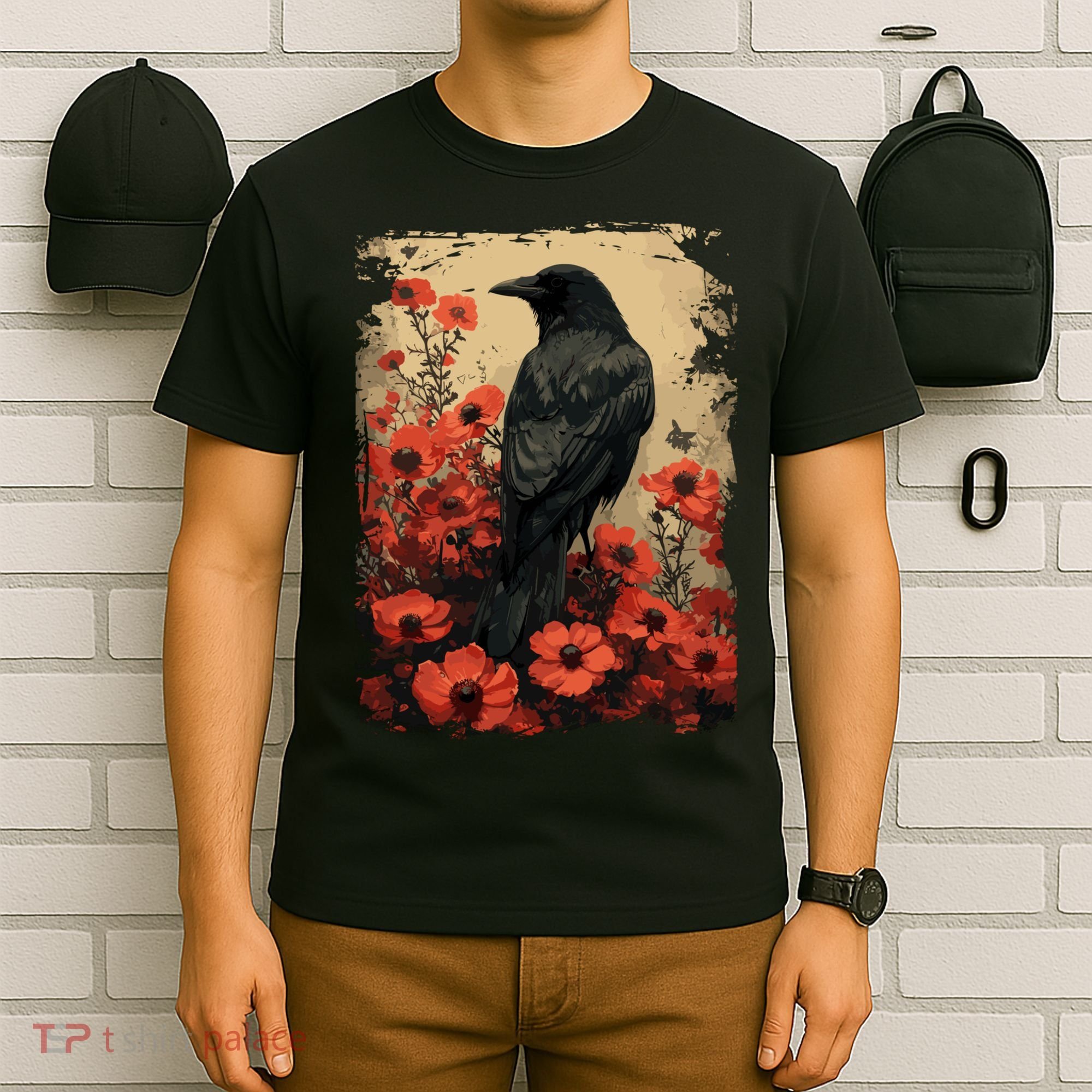 Gothic Raven Rose Enchanted Vintage Floral Crow T-Shirt