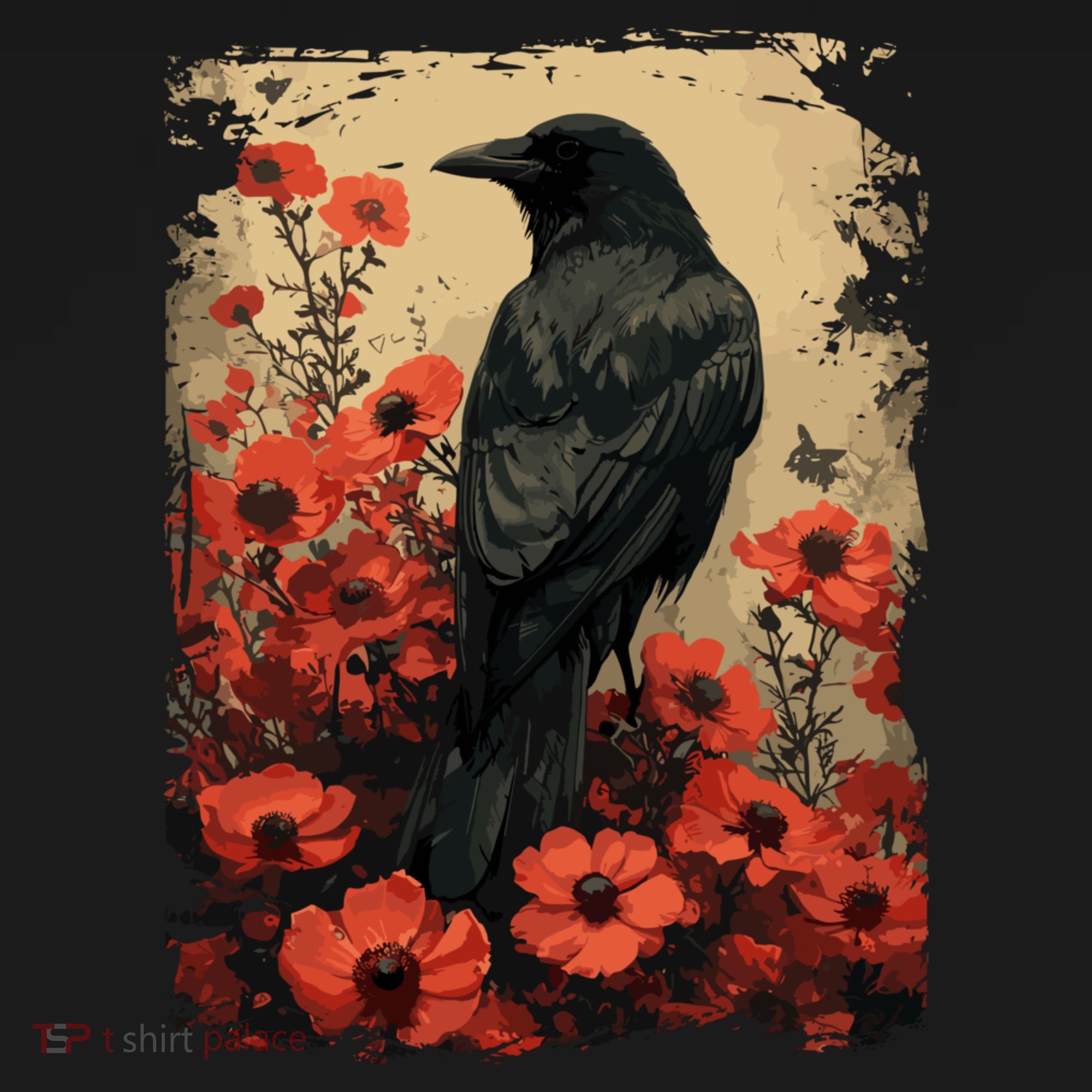 Gothic Raven Rose Enchanted Vintage Floral Crow T-Shirt