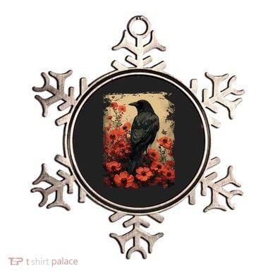 Gothic Raven Rose Enchanted Vintage Floral Crow Ornament