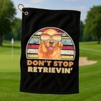 Golden Retriever Retro Dont Stop Retrievin Cool Gift Golf Towel thumb 1