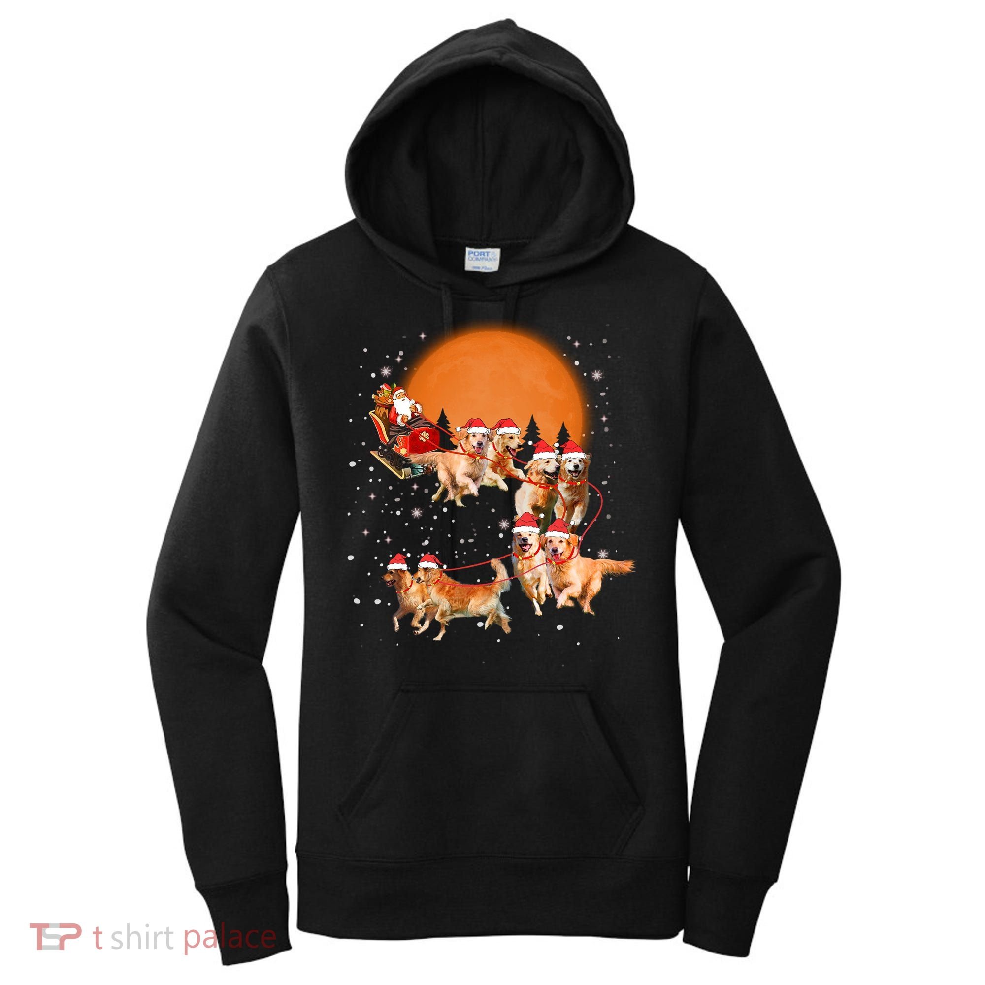 Golden Retriever Reindeer Santa Sleigh Christmas Dog Lover Gift Women's Hoodie