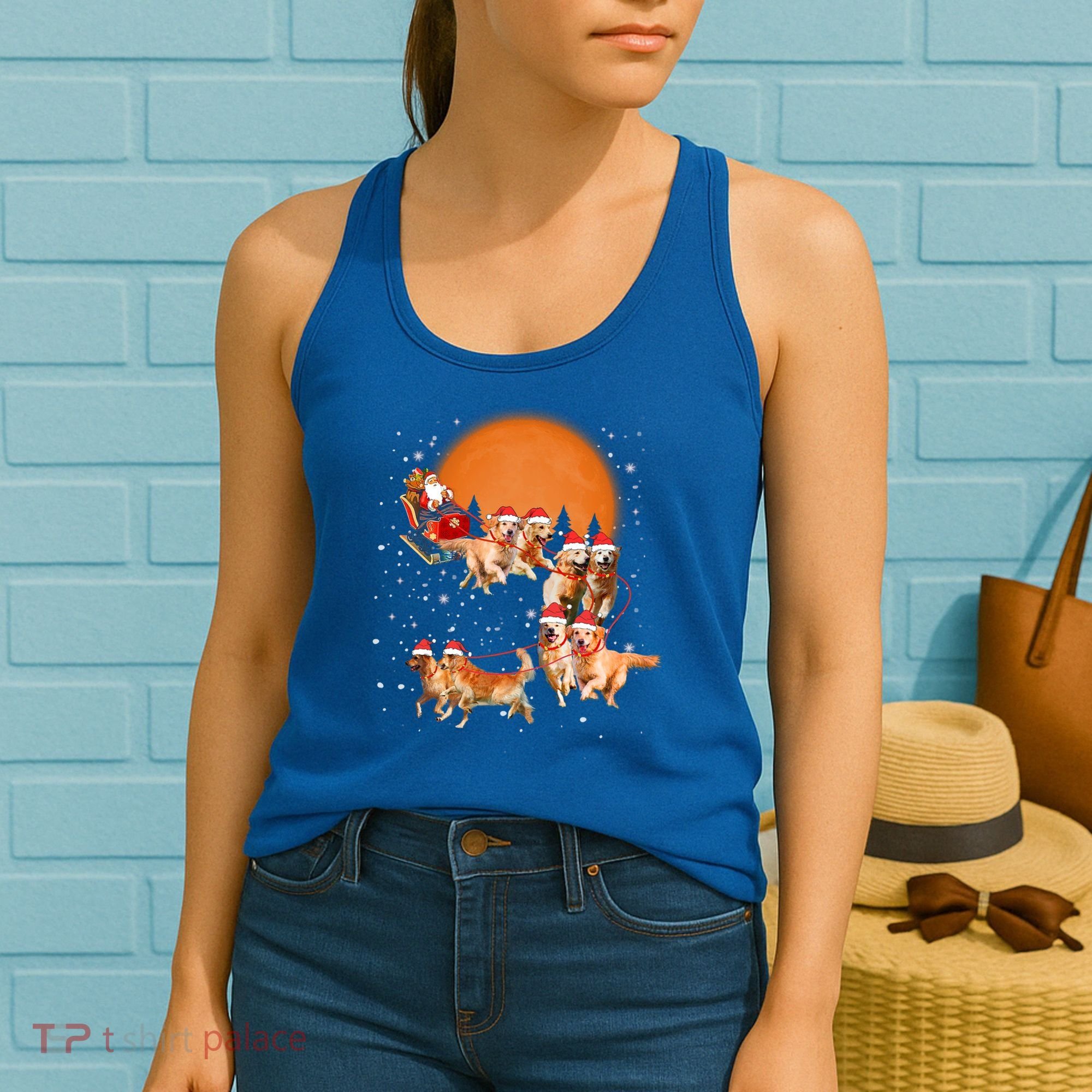 Golden Retriever Reindeer Santa Sleigh Christmas Dog Lover Gift Women's Tank Top