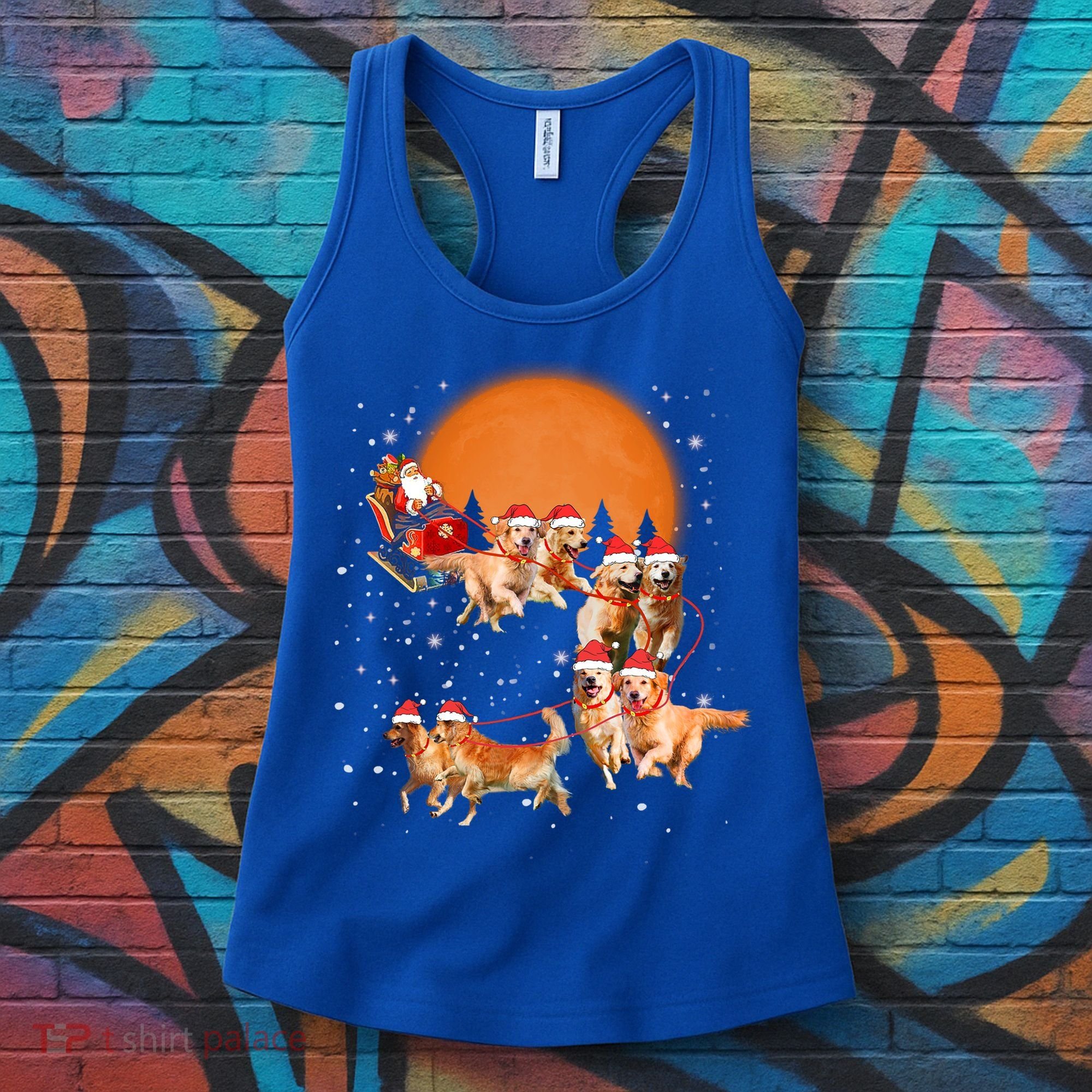 Golden Retriever Reindeer Santa Sleigh Christmas Dog Lover Gift Women's Tank Top