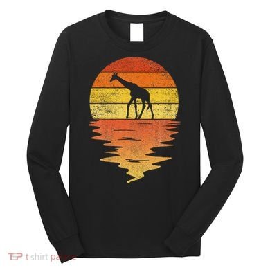 Giraffe Retro Sunset 70s Vintage Giraffe Long Sleeve Shirt