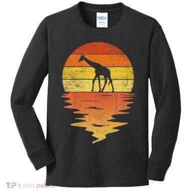 Giraffe Retro Sunset 70s Vintage Giraffe Kids Long Sleeve Shirt