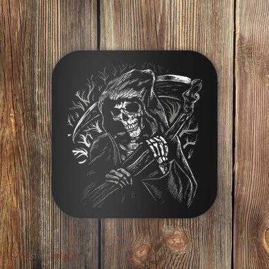 Grim Reaper Skull Death Scythe Dead Gothic Horror Coaster