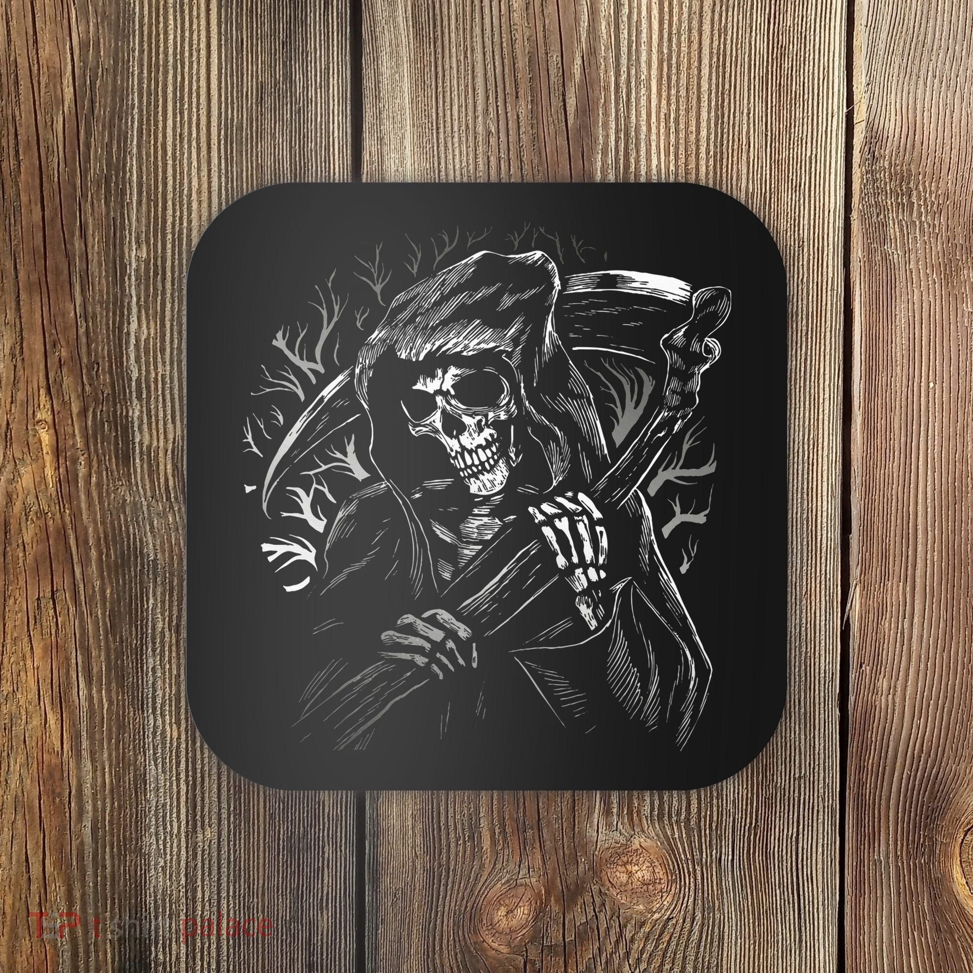 Grim Reaper Skull Death Scythe Dead Gothic Horror Coaster