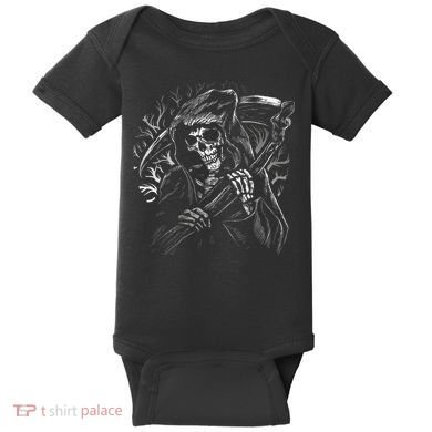 Grim Reaper Skull Death Scythe Dead Gothic Horror Baby Bodysuit