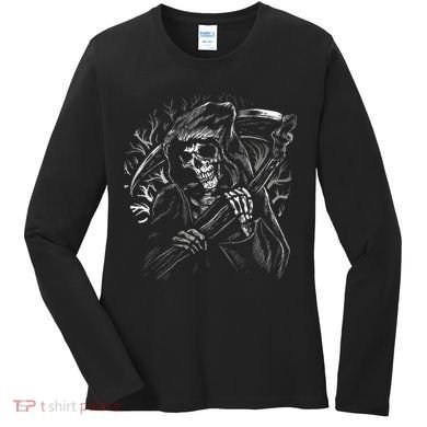 Grim Reaper Skull Death Scythe Dead Gothic Horror Women's Long Sleeve Shirt