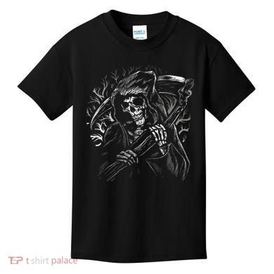 Grim Reaper Skull Death Scythe Dead Gothic Horror Kids T-Shirt