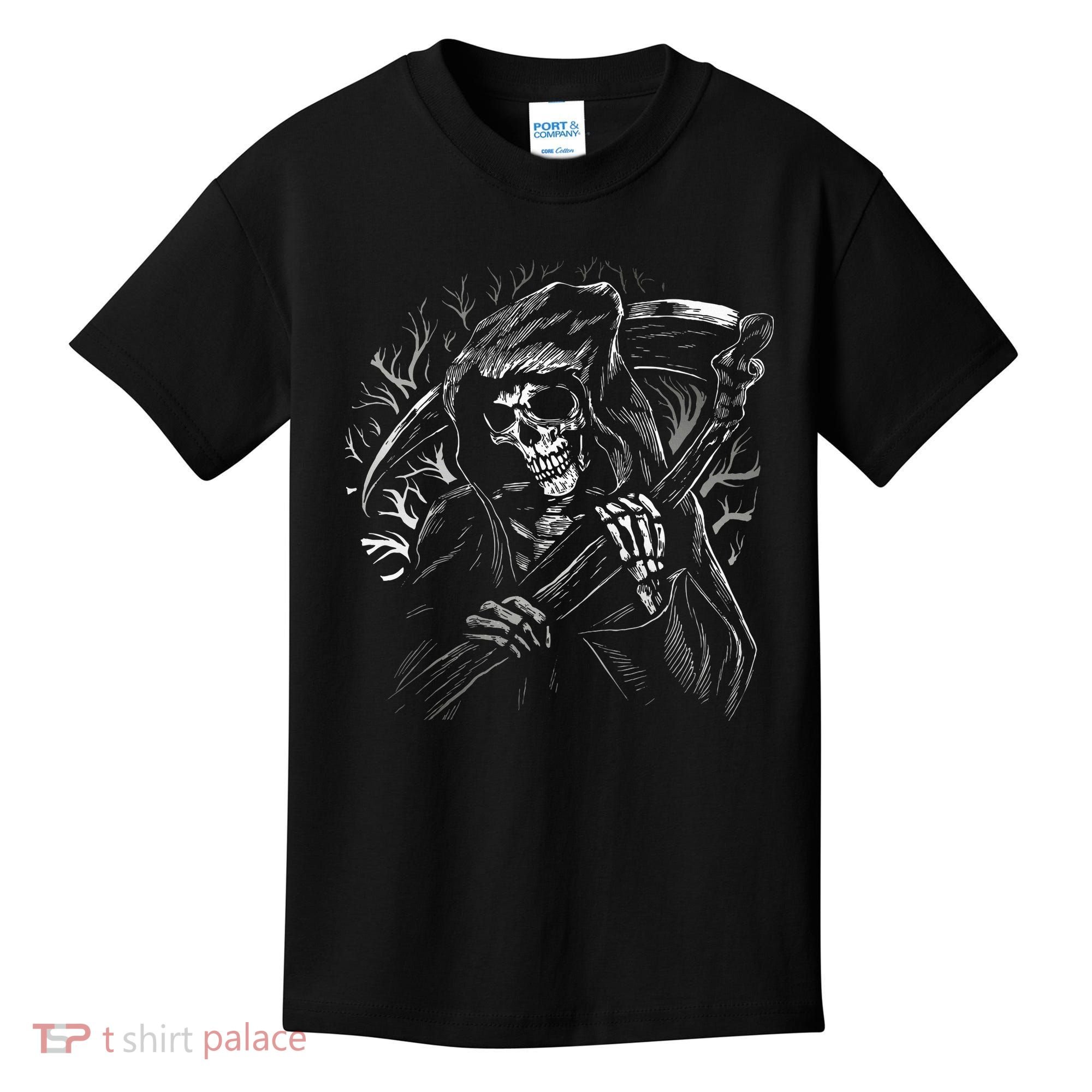 Grim Reaper Skull Death Scythe Dead Gothic Horror Kids T-Shirt