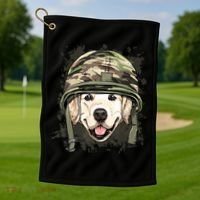 Golden Retriever Soldier Veteran Funny Dog Army Golf Towel thumb 1