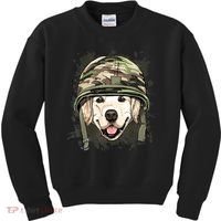 Golden Retriever Soldier Veteran Funny Dog Army Kids Sweatshirt thumb 0