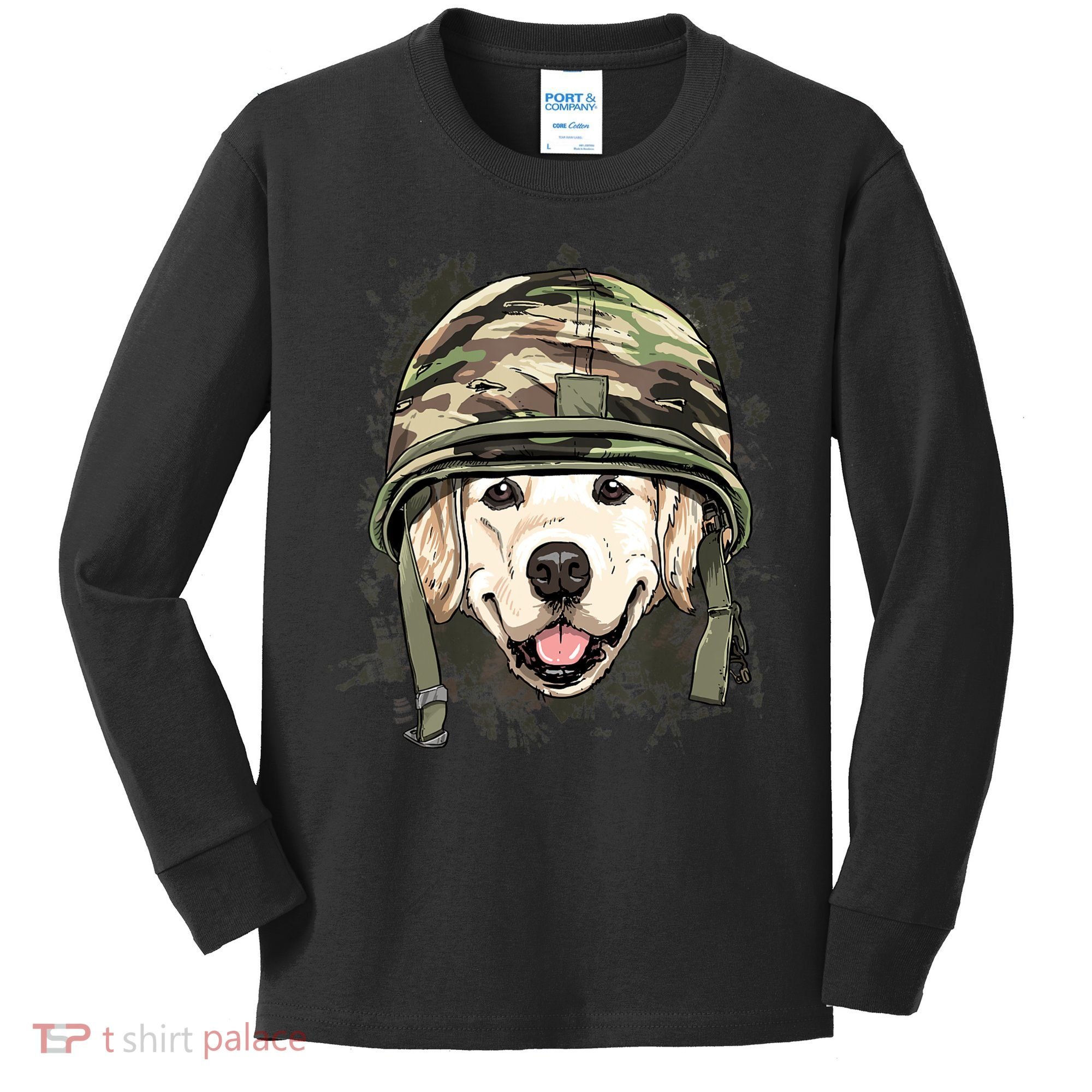 Golden Retriever Soldier Veteran Funny Dog Army Kids Long Sleeve Shirt