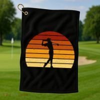 Golf Retro Sunset Golfing Golf Towel thumb 1