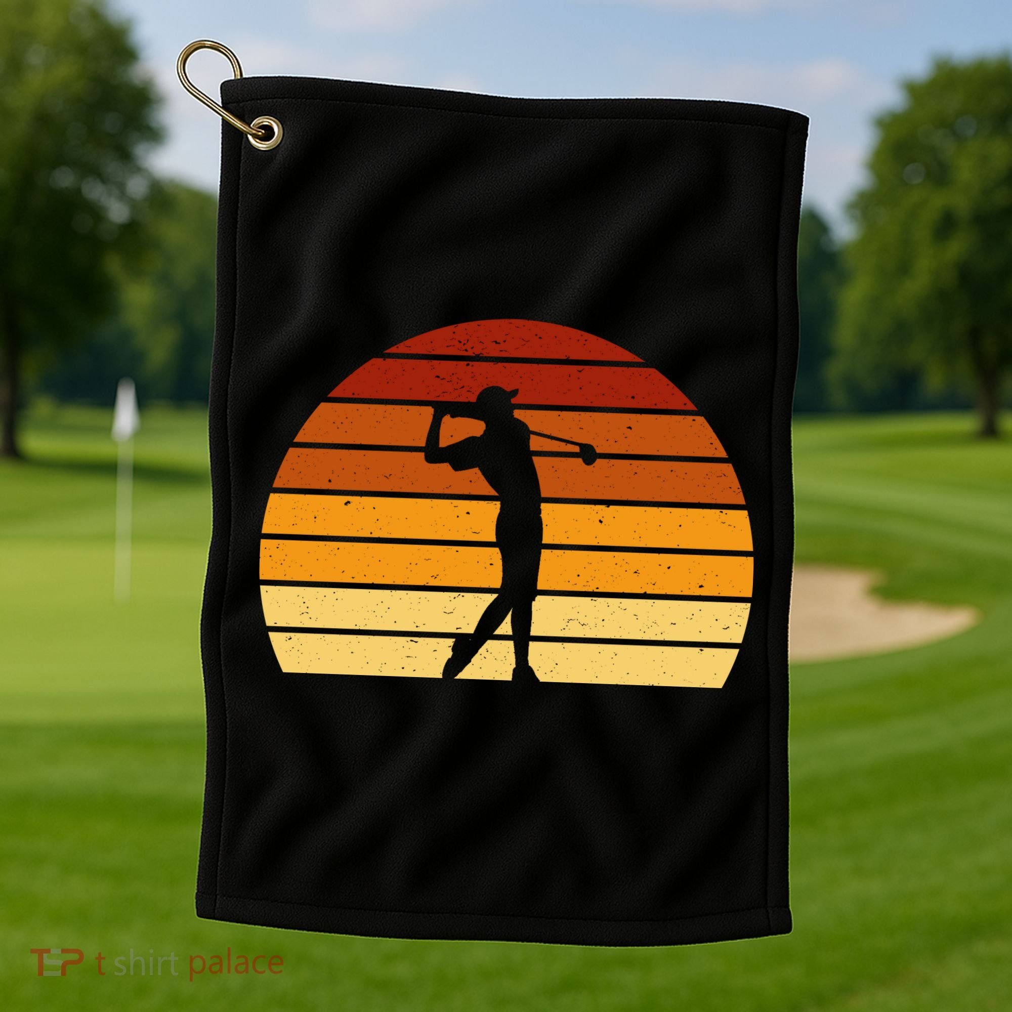 Golf Retro Sunset Golfing Golf Towel