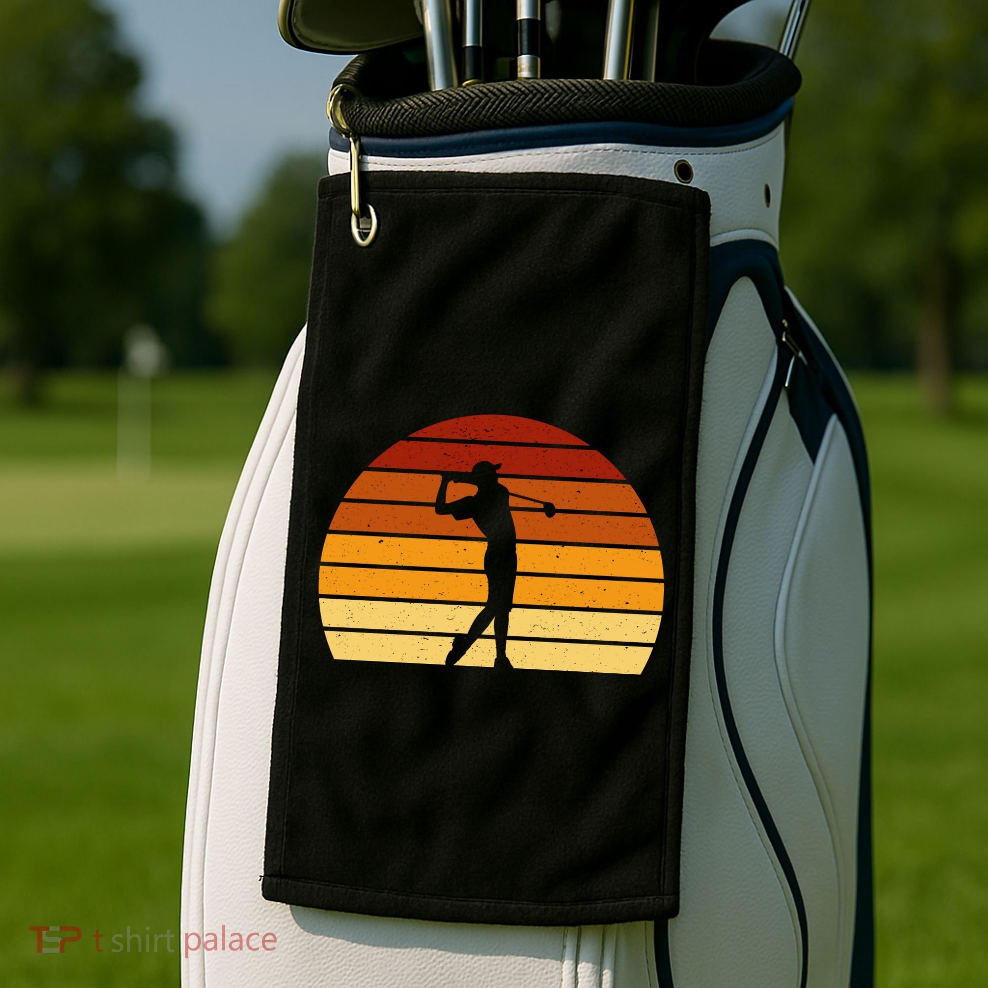 Golf Retro Sunset Golfing Golf Towel