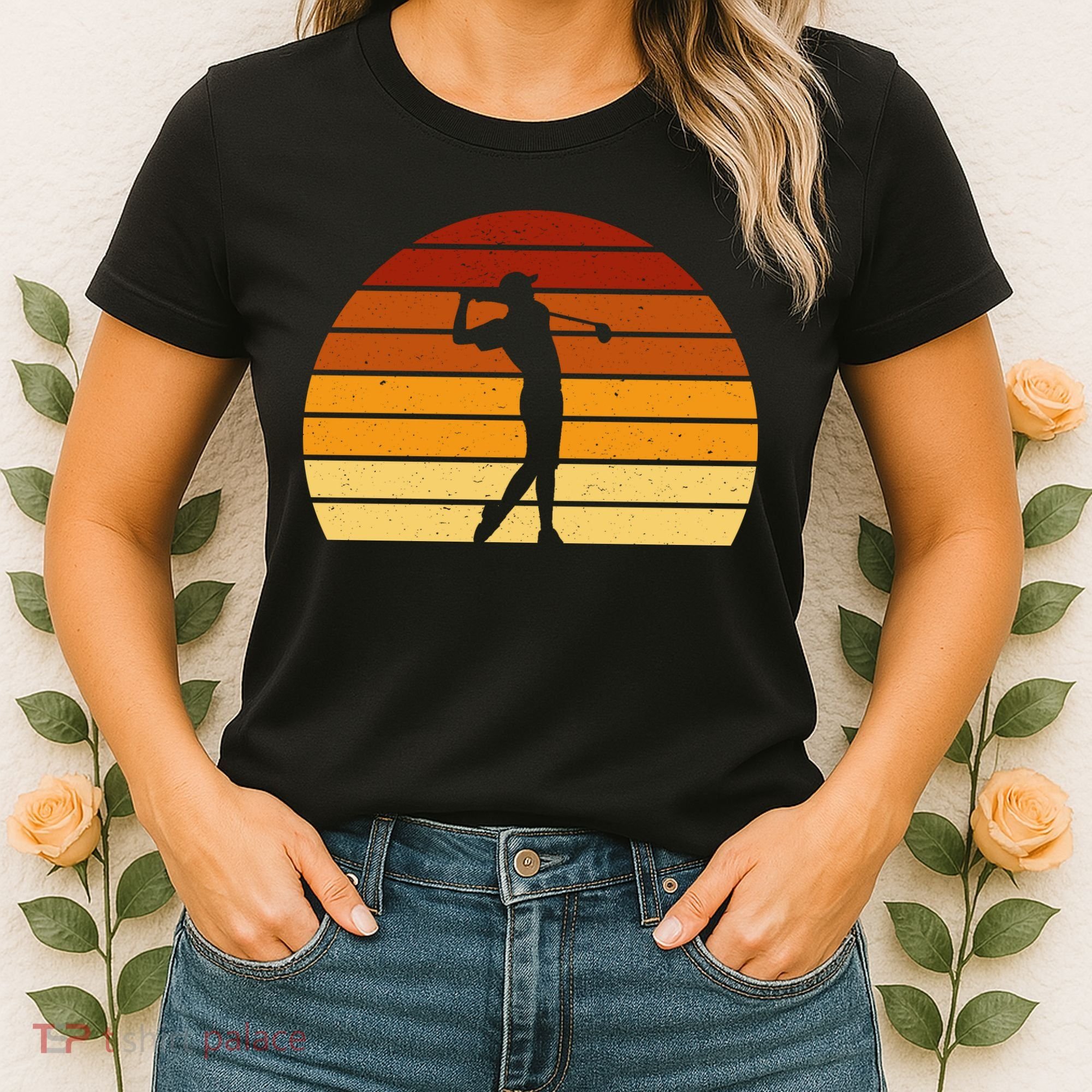 Golf Retro Sunset Golfing Women's T-Shirt