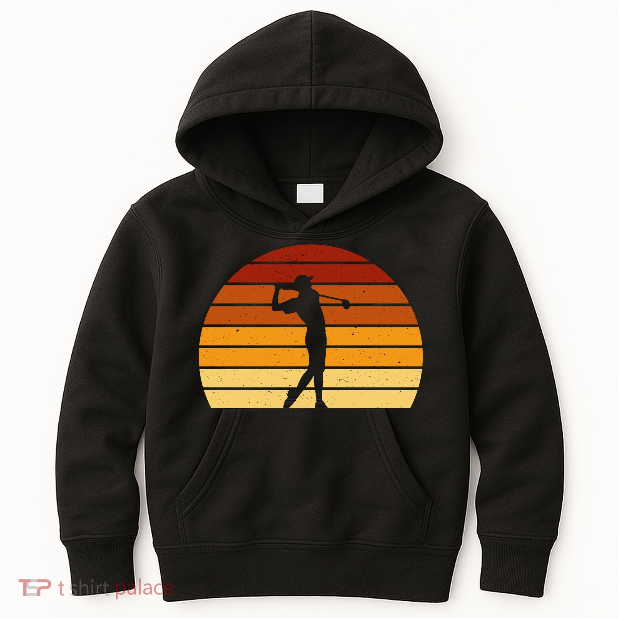 Golf Retro Sunset Golfing Kids Hoodie