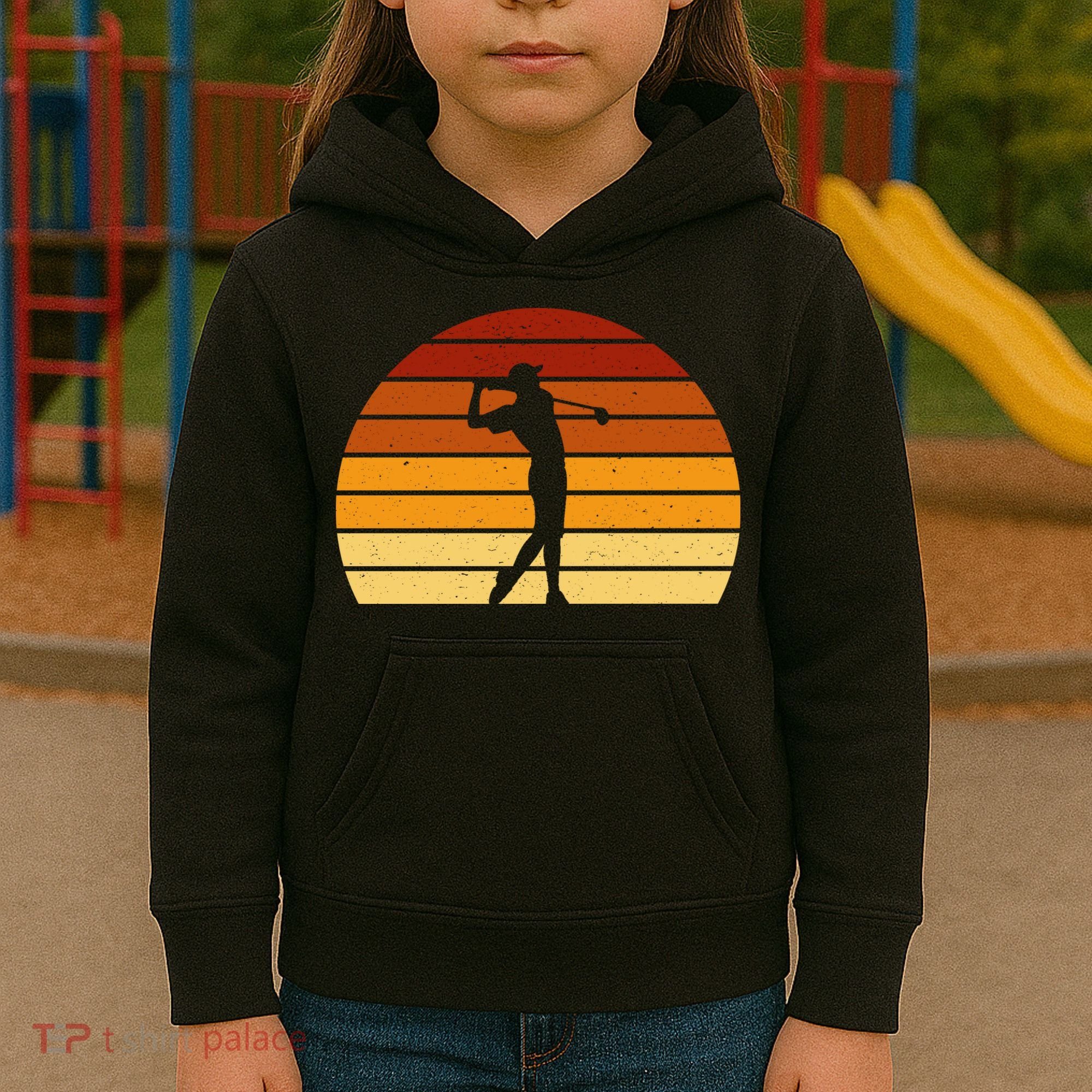Golf Retro Sunset Golfing Kids Hoodie