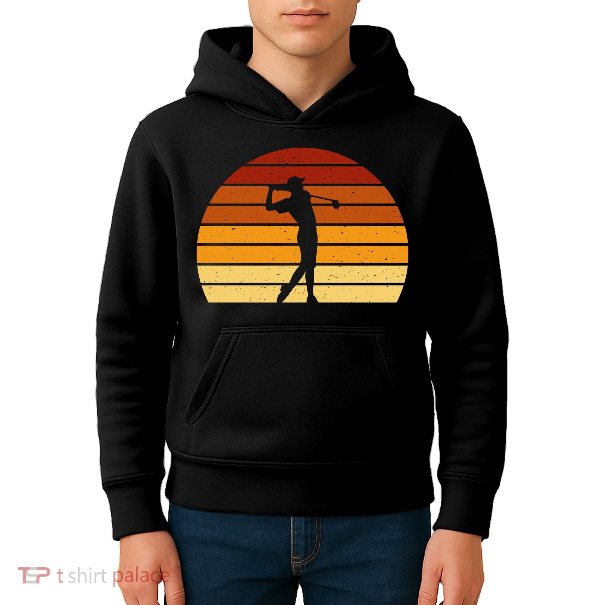Golf Retro Sunset Golfing Kids Hoodie