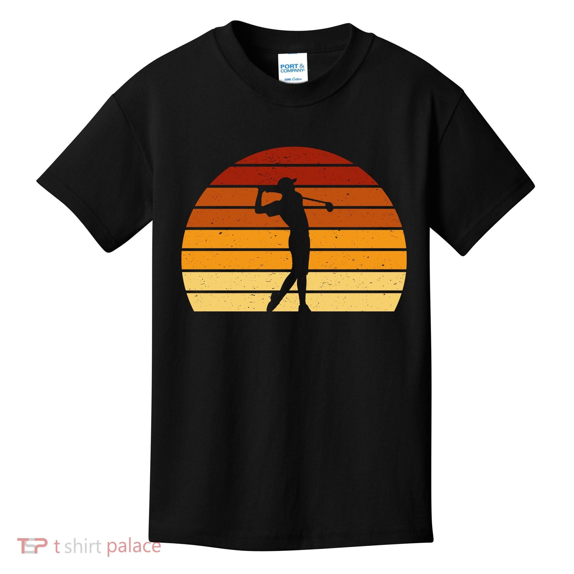 Golf Retro Sunset Golfing Kids T-Shirt