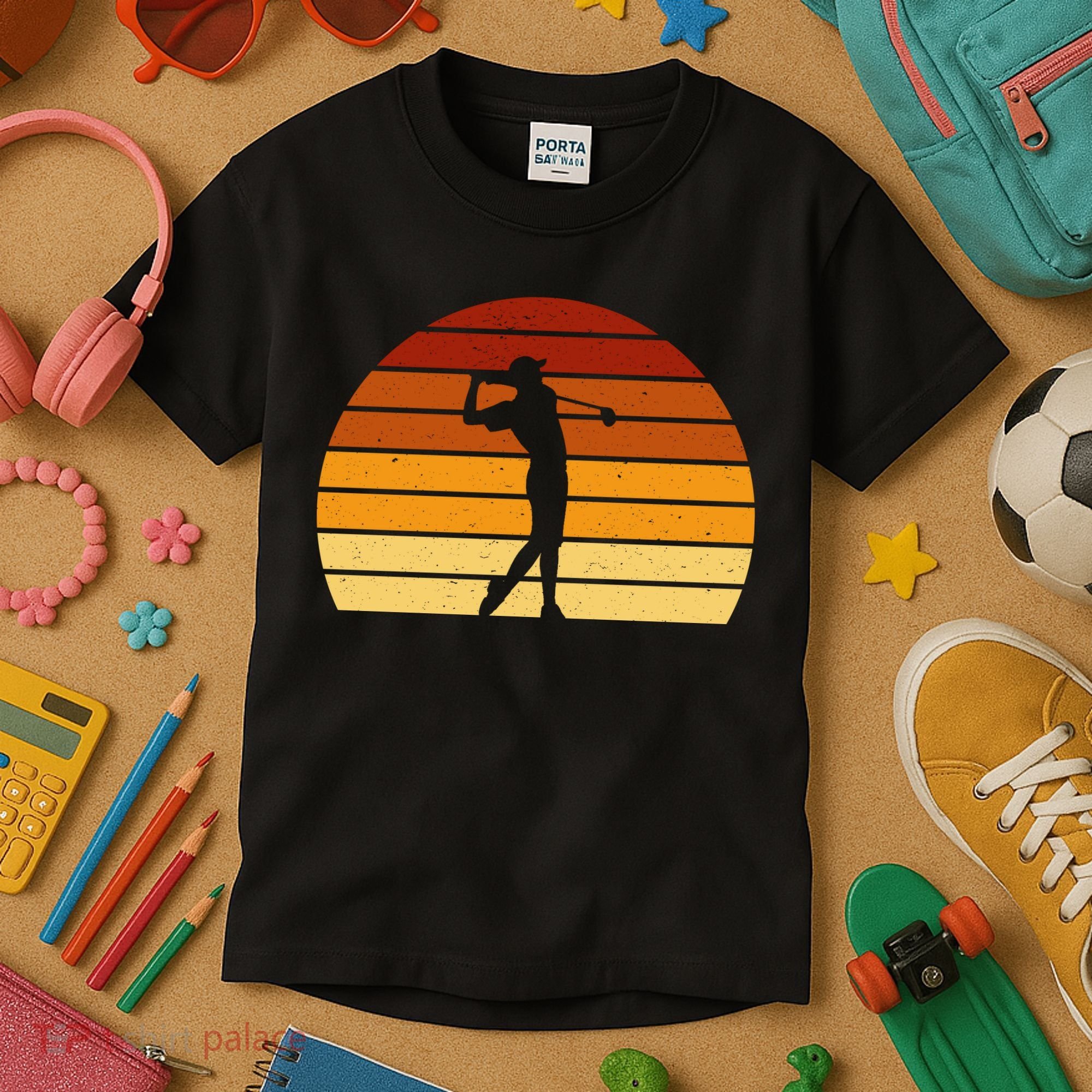 Golf Retro Sunset Golfing Kids T-Shirt