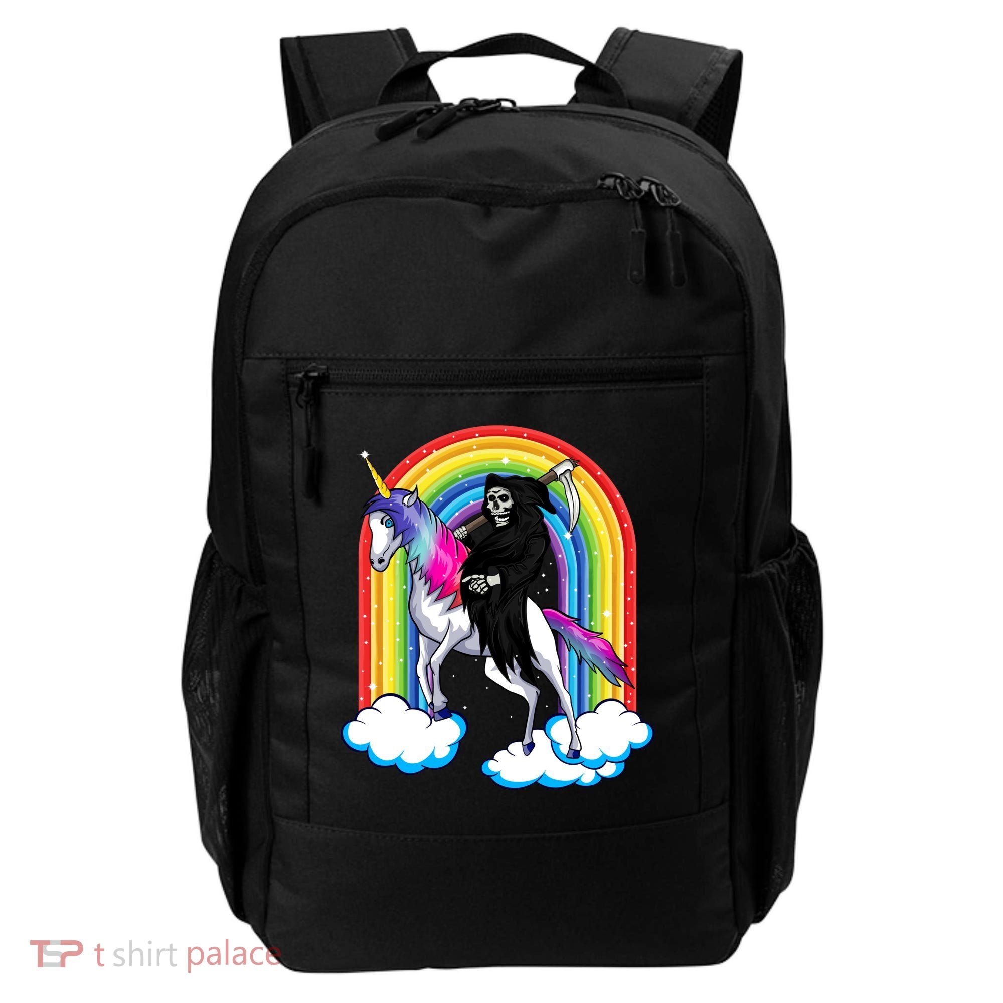 Grim Reaper Skull Riding An Unicorn Death Unicorn Halloween Gift Backpack
